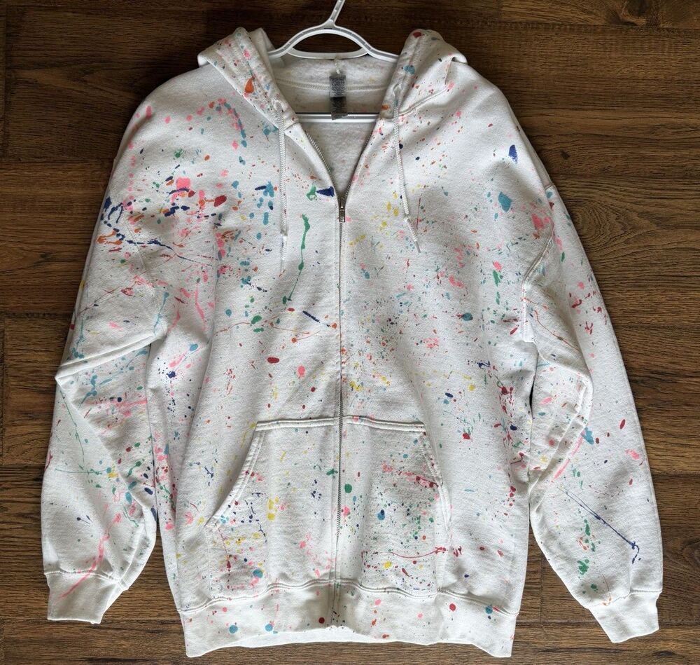 Custom Paint Splatter Zip Hoodie Women Oversized Gildan Heavy Blend Large